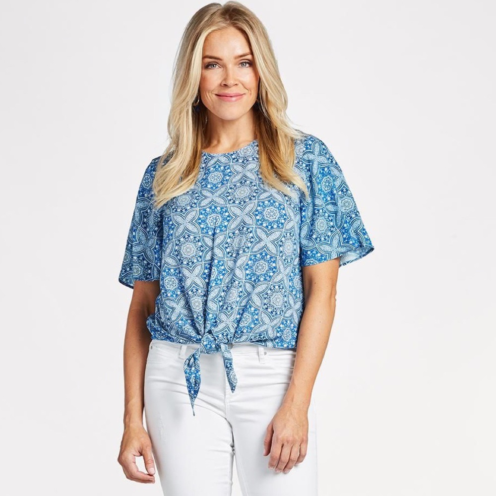 Evereve • Embry blue tie front top